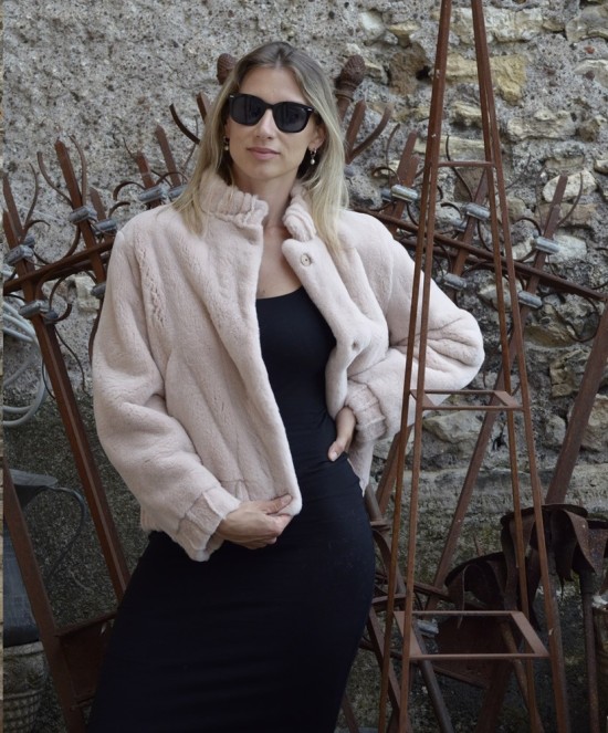Bomber in visone rosa rasato