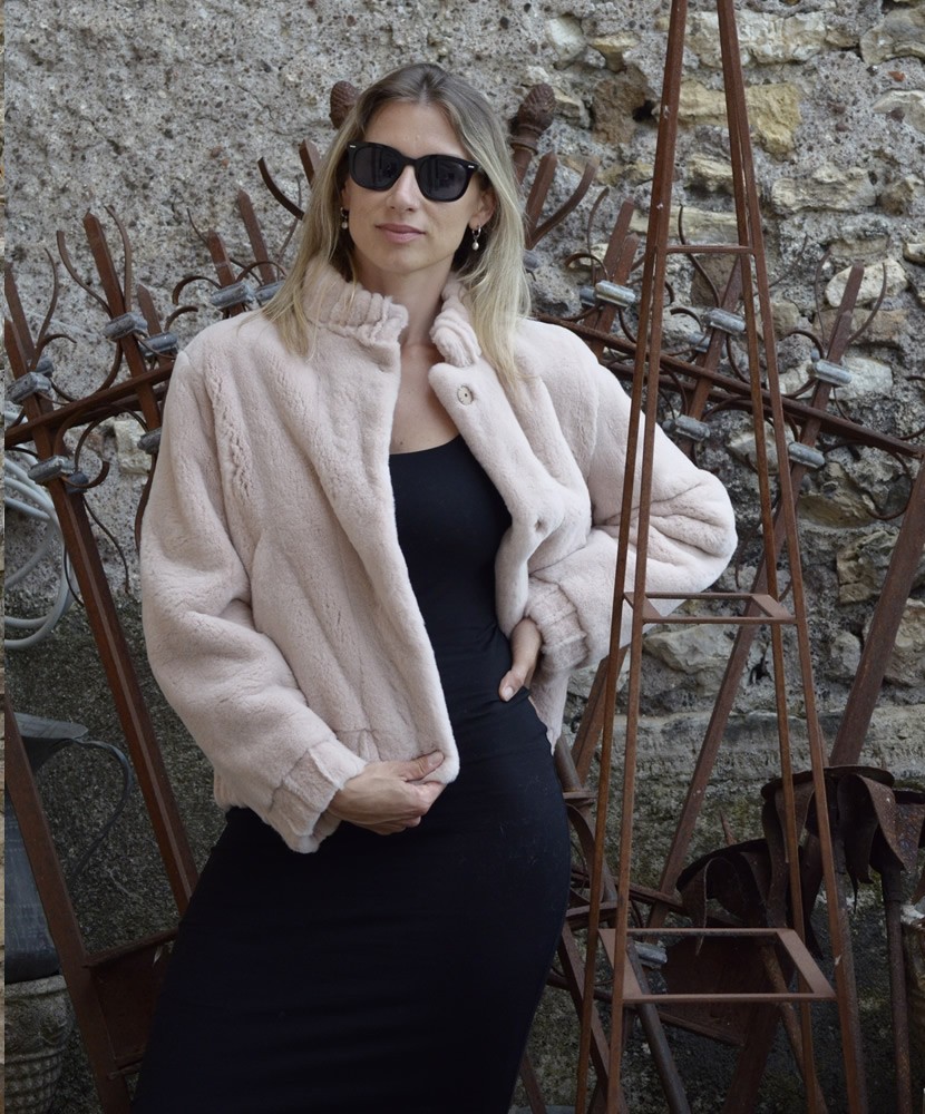 Bomber Jacket in Shaved Pink Mink Fur