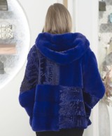 Pelliccia in Visone Blu Elettrico con Cappuccio