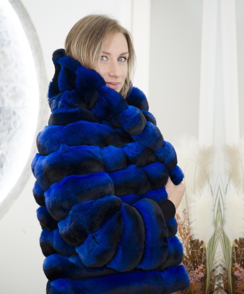 Pelliccia Visone Blu Elettrico e Nero, Luxury Donna