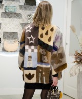 Multicolor Patchwork Mink Fur Coat – Oversized Design with High Collar