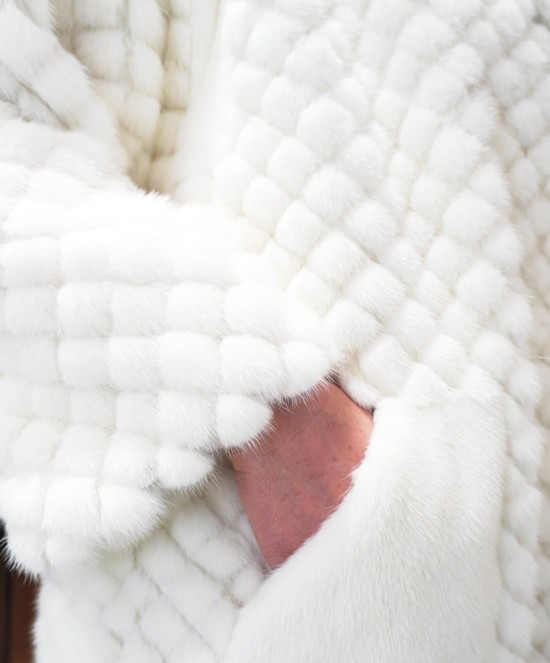 White Mink Fur Coat with Diamond Pattern