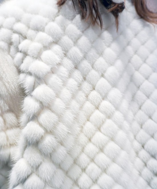 White Mink Fur Coat with Diamond Pattern