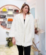 White Mink Fur Coat with Diamond Pattern