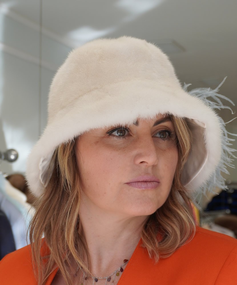 Mink Cloche Hat with Couture Brooch