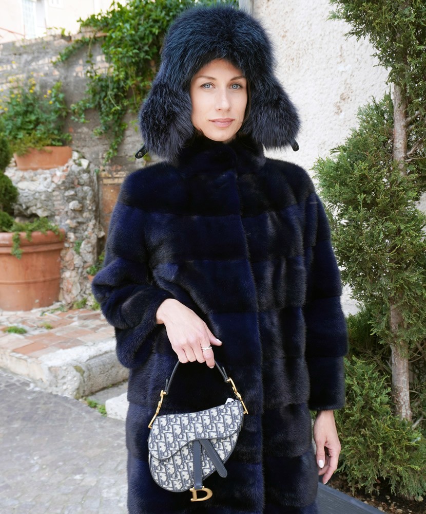 Navy Blue Mink Fur Coat